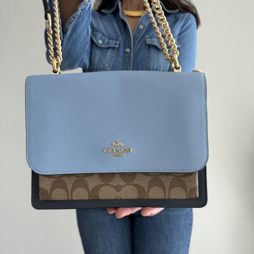 Coach Klare Crossbody Bag Small Blue Colorblock Signature Canvas Leather